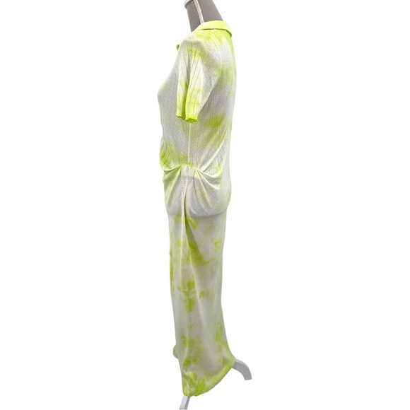 Helmut Lang Polo Midi Dress - Green Batic Tie Dye Draped Cotton Rib - Medium - Picture 6 of 10